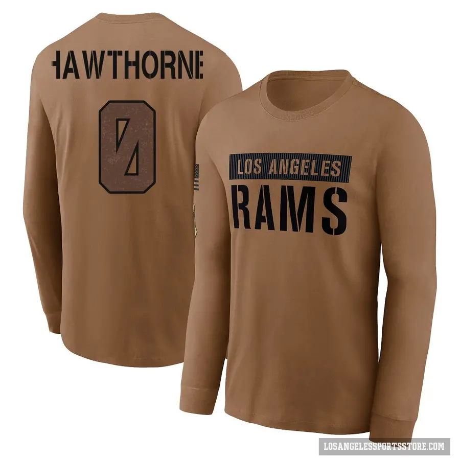 Men's ＃0 Decarius Hawthorne Los Angeles Rams Brown 2023 Salute To Service Long Sleeve T-Shirt