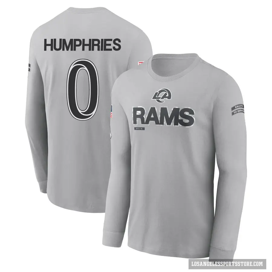 Men's ＃0 D.J. Humphries Los Angeles Rams Gray 2024 Salute to Service Long Sleeve T-Shirt