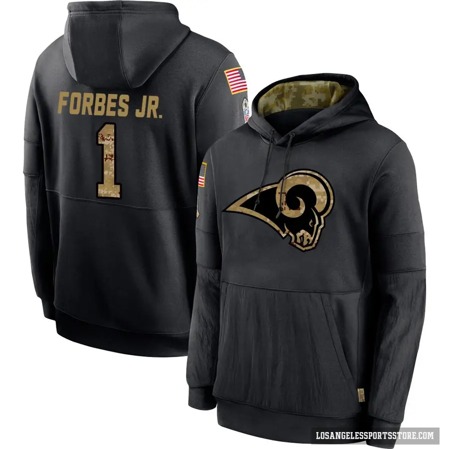 Men's ＃1 Emmanuel Forbes Jr. Los Angeles Rams Black 2020 Salute to Service Sideline Performance Pullover Hoodie