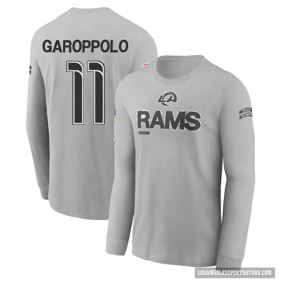 Men's ＃11 Jimmy Garoppolo Los Angeles Rams Gray 2024 Salute to Service Long Sleeve T-Shirt