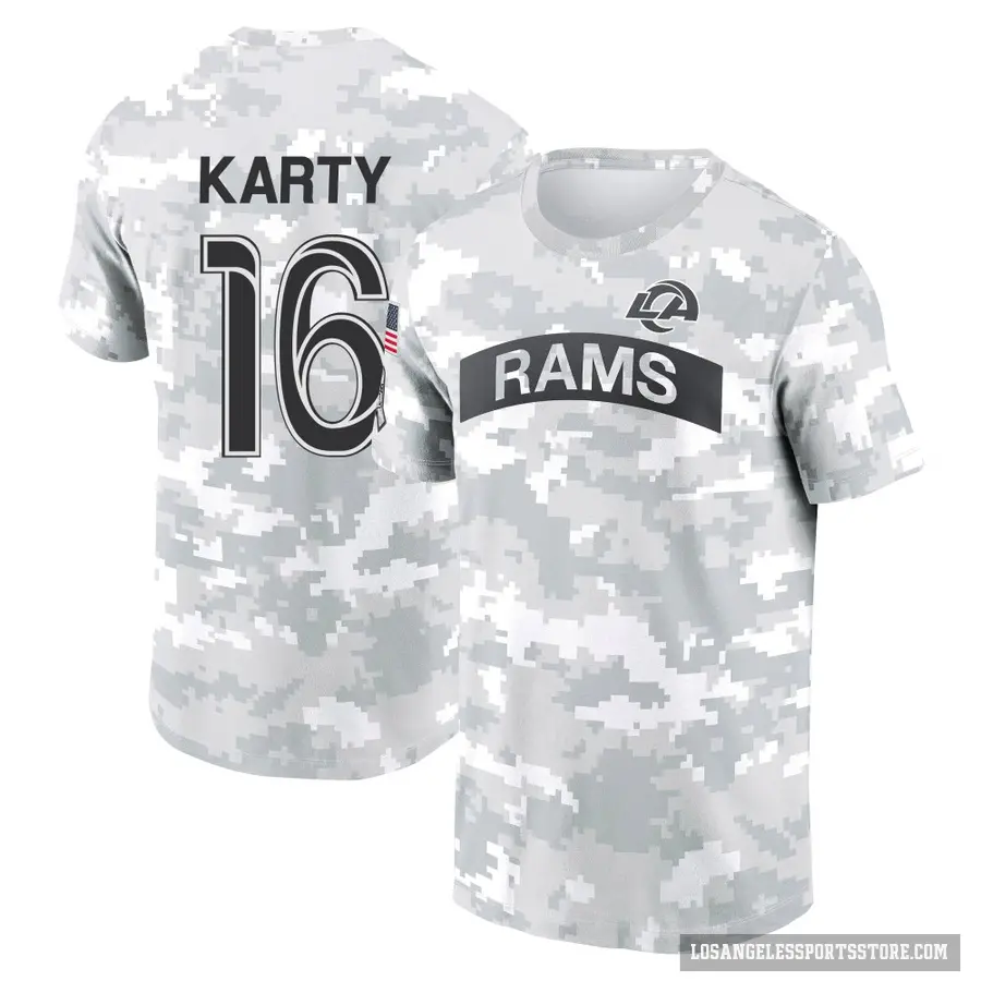Men's ＃16 Joshua Karty Los Angeles Rams Camo Arctic 2024 Salute to Service Performance T-Shirt
