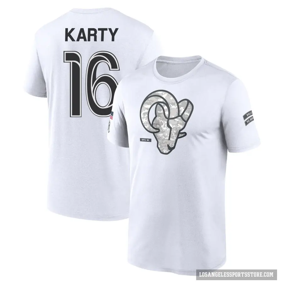 Men's ＃16 Joshua Karty Los Angeles Rams White 2024 Salute to Service Performance T-Shirt