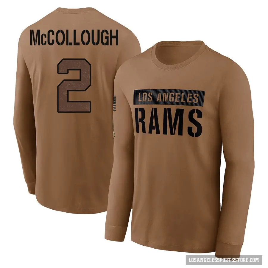 Men's ＃2 Jaylen McCollough Los Angeles Rams Brown 2023 Salute To Service Long Sleeve T-Shirt