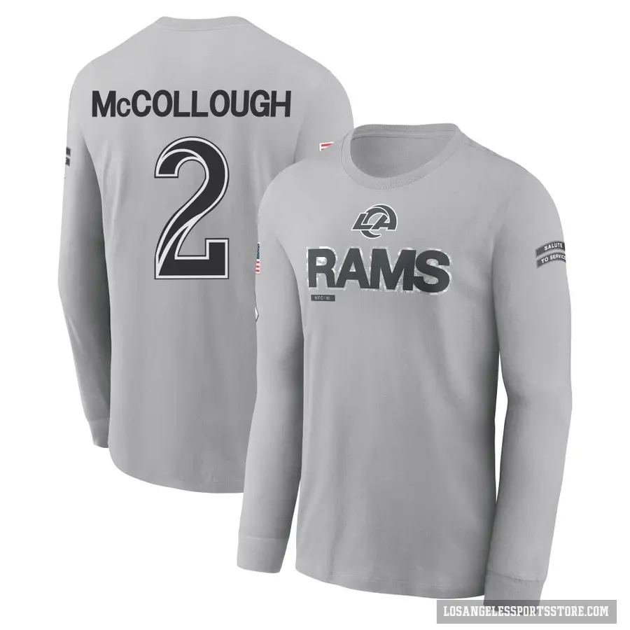 Men's ＃2 Jaylen McCollough Los Angeles Rams Gray 2024 Salute to Service Long Sleeve T-Shirt