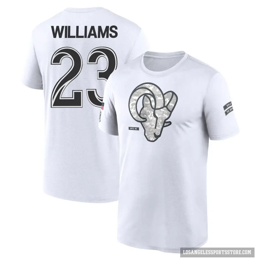 Men's ＃23 Kyren Williams Los Angeles Rams White 2024 Salute to Service Performance T-Shirt