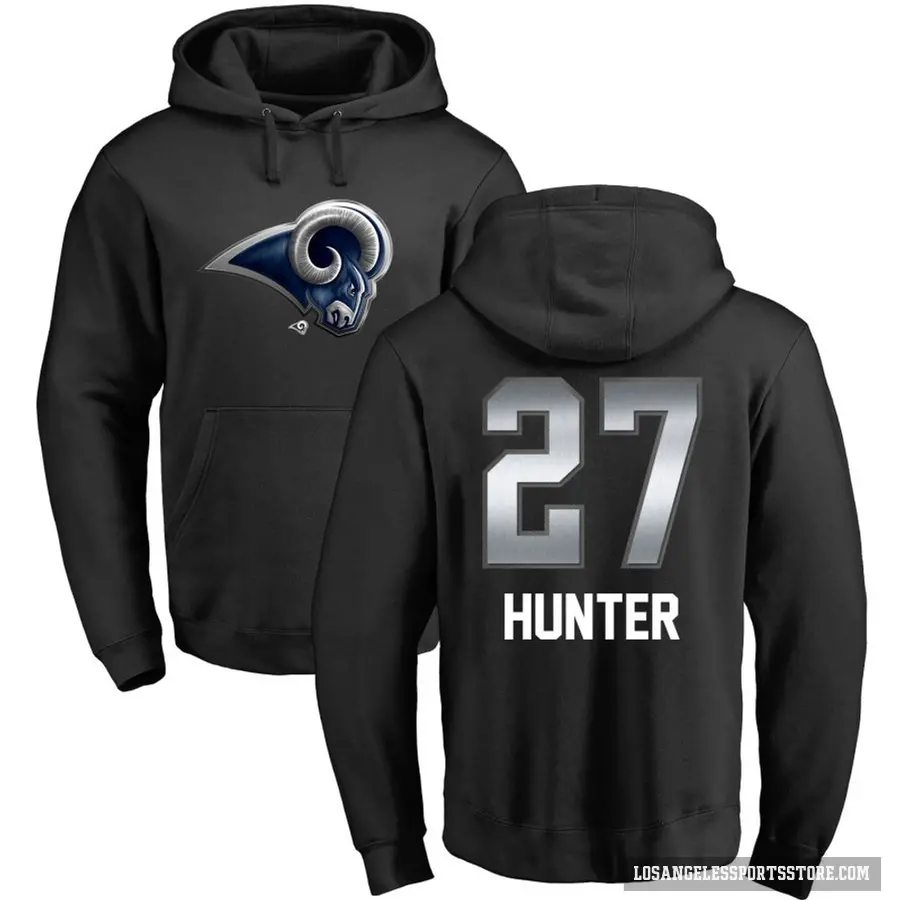 Men's ＃27 Jarquez Hunter Los Angeles Rams Black Midnight Mascot Pullover Hoodie