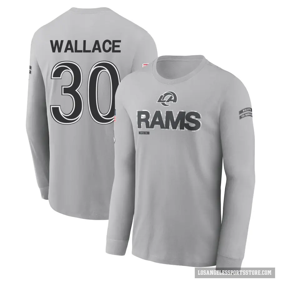 Men's ＃30 Josh Wallace Los Angeles Rams Gray 2024 Salute to Service Long Sleeve T-Shirt