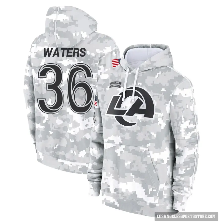 Men's ＃36 Jordan Waters Los Angeles Rams Arctic Camo 2024 Salute to Service Club Fleece Pullover Hoodie
