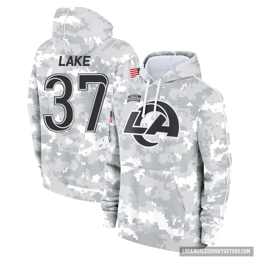 Men's ＃37 Quentin Lake Los Angeles Rams Arctic Camo 2024 Salute to Service Club Fleece Pullover Hoodie