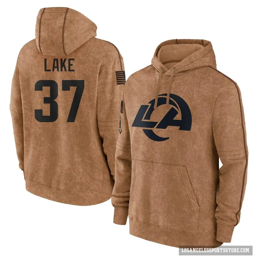 Men's ＃37 Quentin Lake Los Angeles Rams Brown 2023 Salute To Service Club Pullover Hoodie