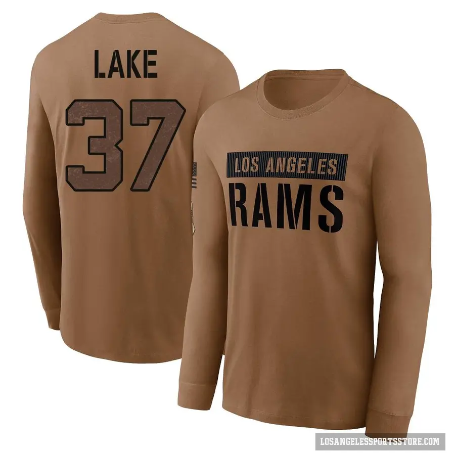 Men's ＃37 Quentin Lake Los Angeles Rams Brown 2023 Salute To Service Long Sleeve T-Shirt