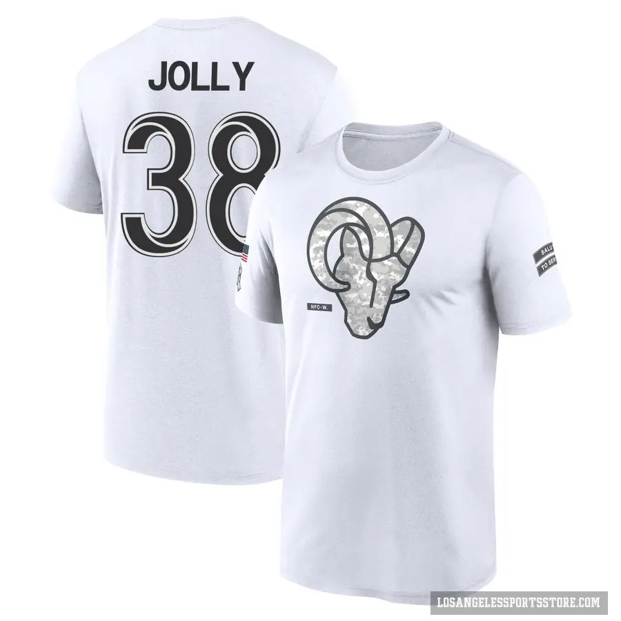 Men's ＃38 Shaun Jolly Los Angeles Rams White 2024 Salute to Service Performance T-Shirt