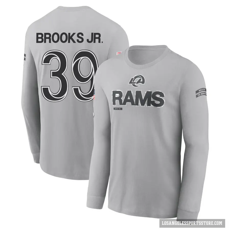 Men's ＃39 Antoine Brooks Jr. Los Angeles Rams Gray 2024 Salute to Service Long Sleeve T-Shirt