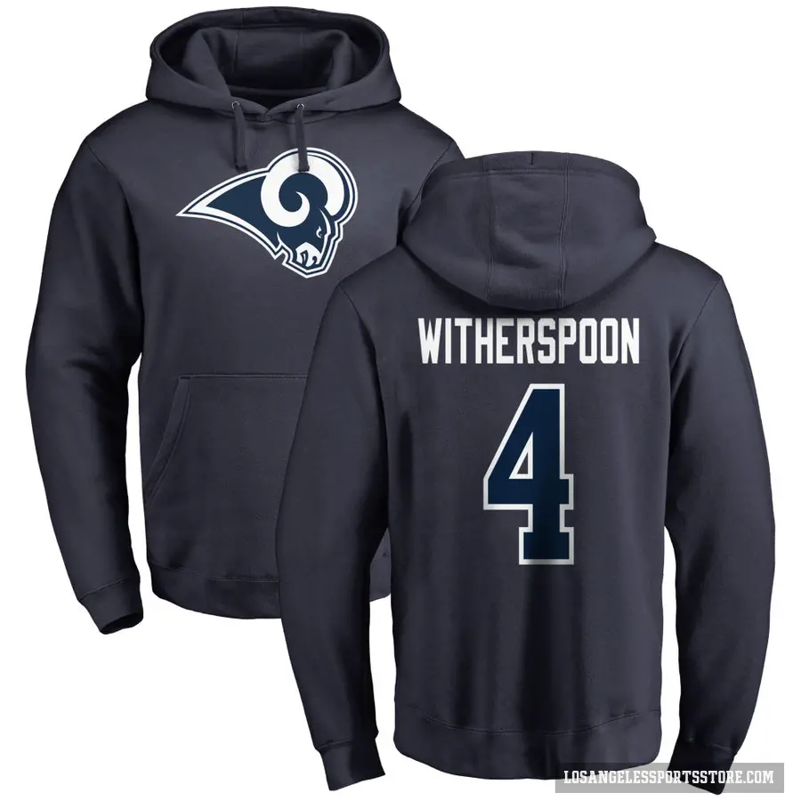 Men's ＃4 Ahkello Witherspoon Los Angeles Rams Navy Pro Line Name & Number Logo Pullover Hoodie