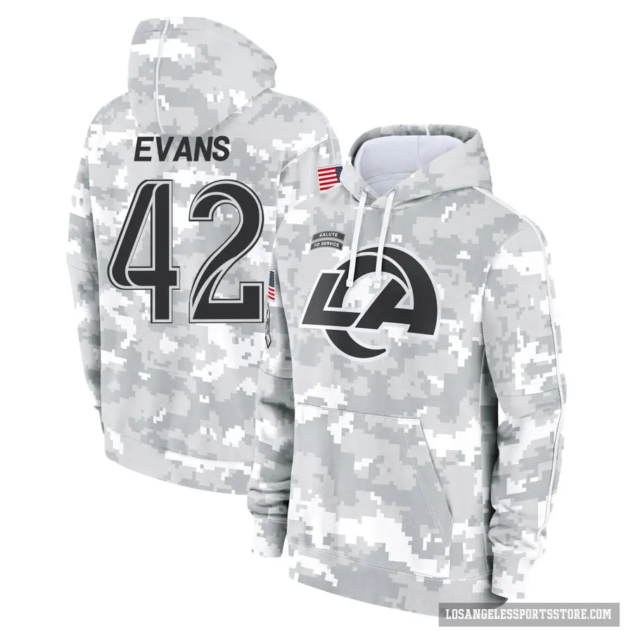 Men's ＃42 Ethan Evans Los Angeles Rams Arctic Camo 2024 Salute to Service Club Fleece Pullover Hoodie