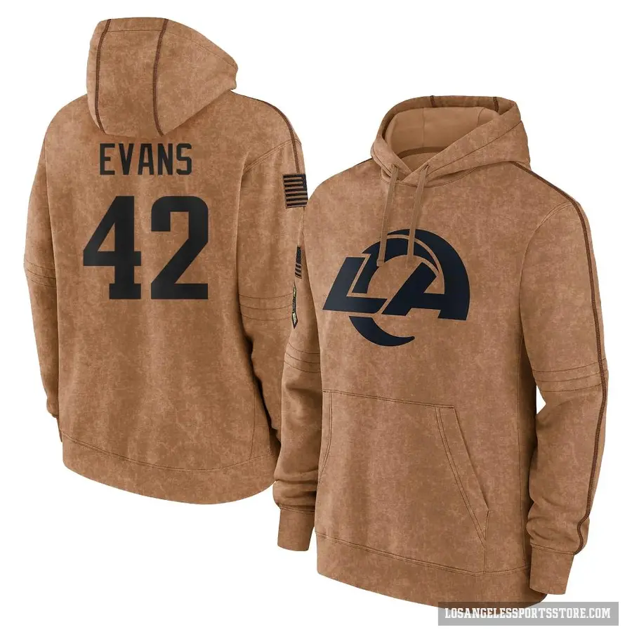 Men's ＃42 Ethan Evans Los Angeles Rams Brown 2023 Salute To Service Club Pullover Hoodie