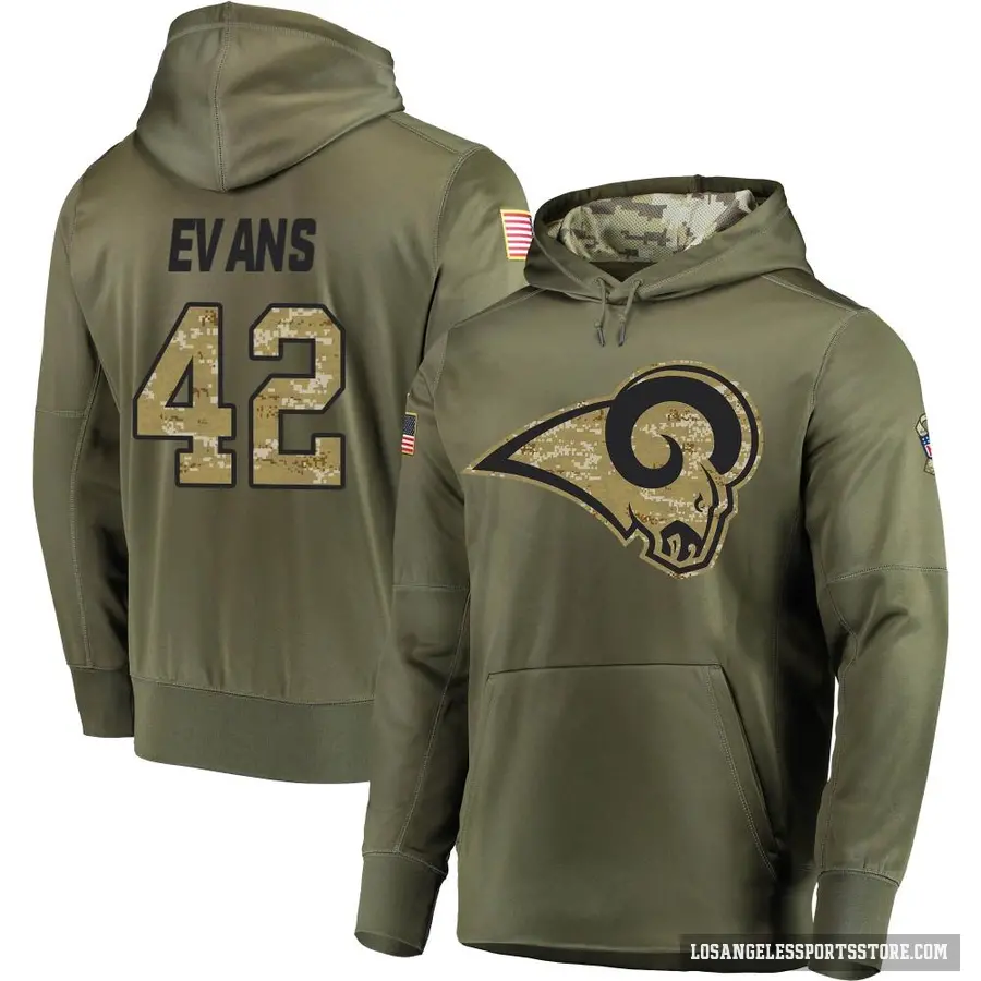 Men's ＃42 Ethan Evans Los Angeles Rams Olive Salute to Service Pullover Hoodie