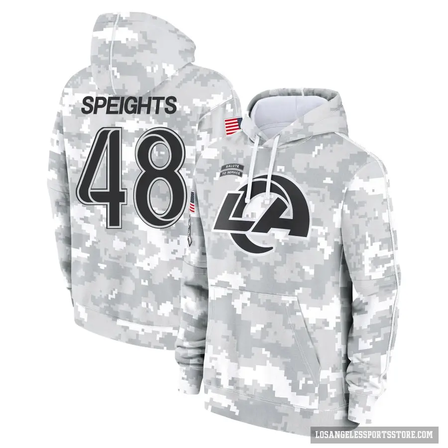 Men's ＃48 Omar Speights Los Angeles Rams Arctic Camo 2024 Salute to Service Club Fleece Pullover Hoodie