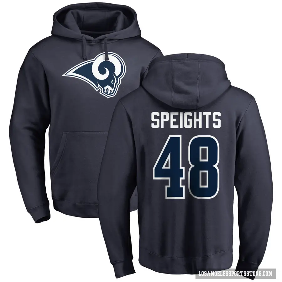 Men's ＃48 Omar Speights Los Angeles Rams Navy Pro Line Name & Number Logo Pullover Hoodie
