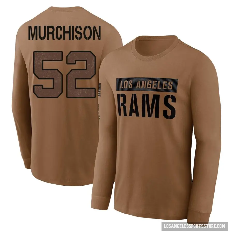 Men's ＃52 Larrell Murchison Los Angeles Rams Brown 2023 Salute To Service Long Sleeve T-Shirt