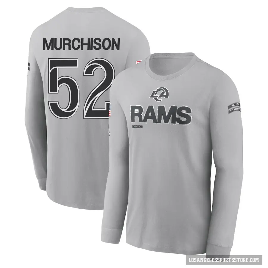 Men's ＃52 Larrell Murchison Los Angeles Rams Gray 2024 Salute to Service Long Sleeve T-Shirt