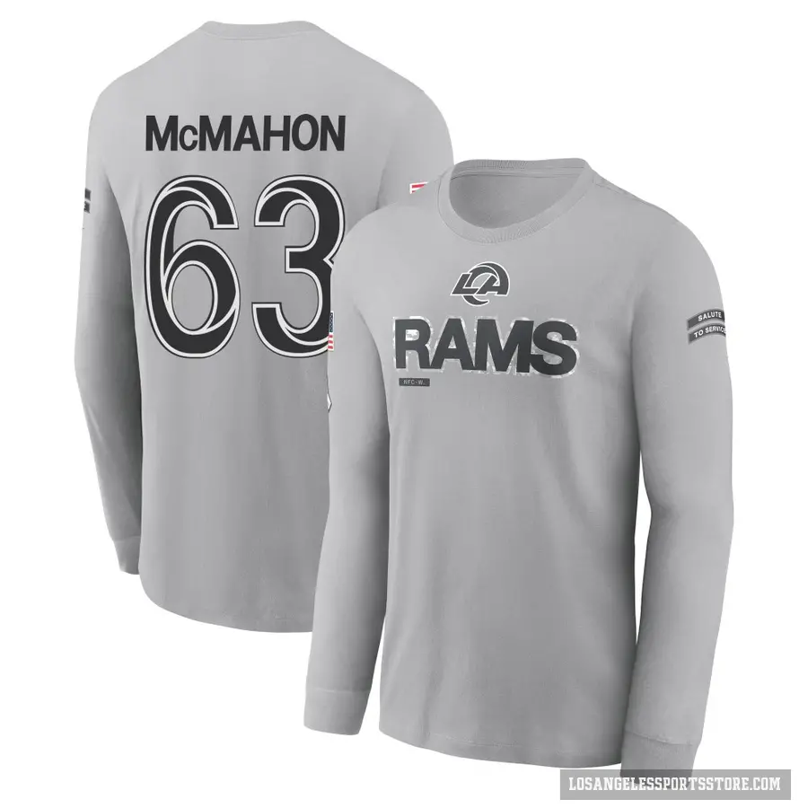 Men's ＃63 Dylan McMahon Los Angeles Rams Gray 2024 Salute to Service Long Sleeve T-Shirt