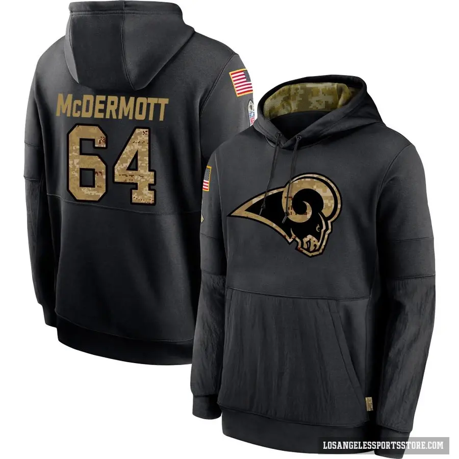 Men's ＃64 Conor McDermott Los Angeles Rams Black 2020 Salute to Service Sideline Performance Pullover Hoodie