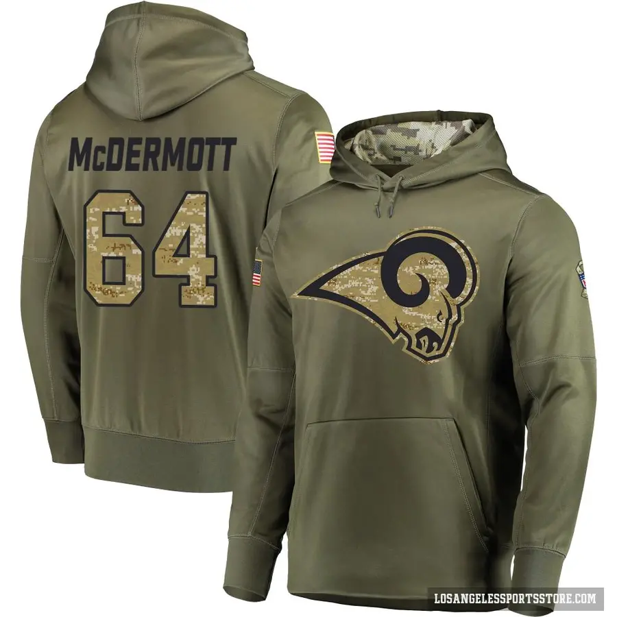Men's ＃64 Conor McDermott Los Angeles Rams Olive Salute to Service Pullover Hoodie