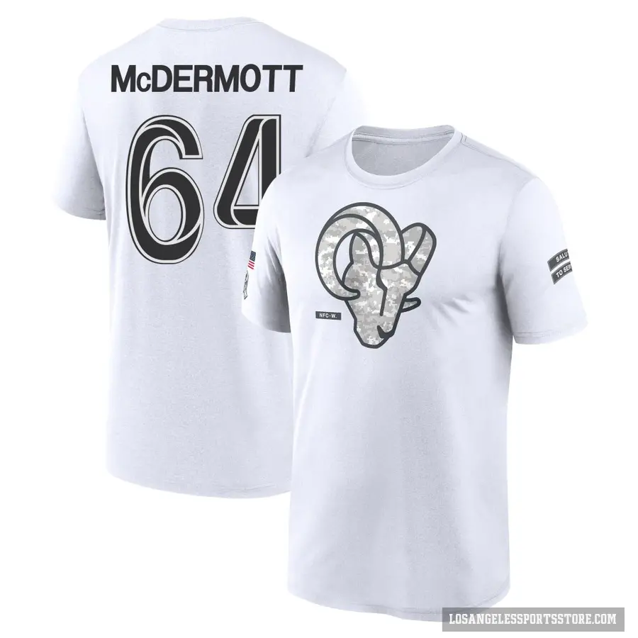 Men's ＃64 Conor McDermott Los Angeles Rams White 2024 Salute to Service Performance T-Shirt