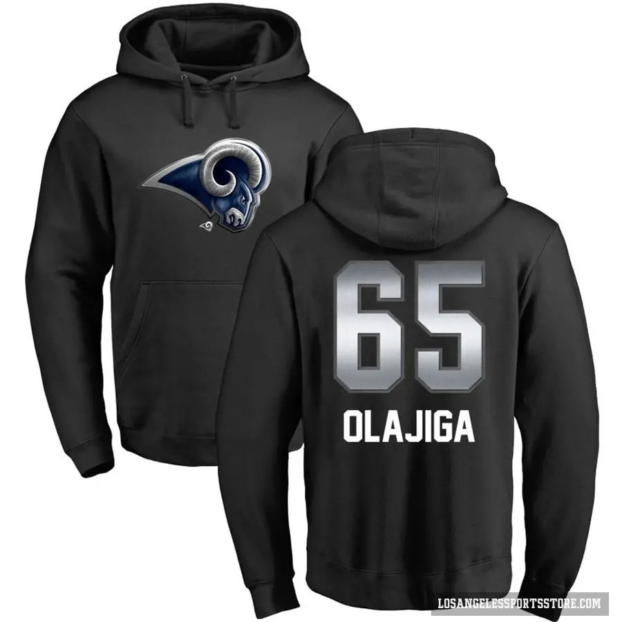 Men's ＃65 David Olajiga Los Angeles Rams Black Midnight Mascot Pullover Hoodie