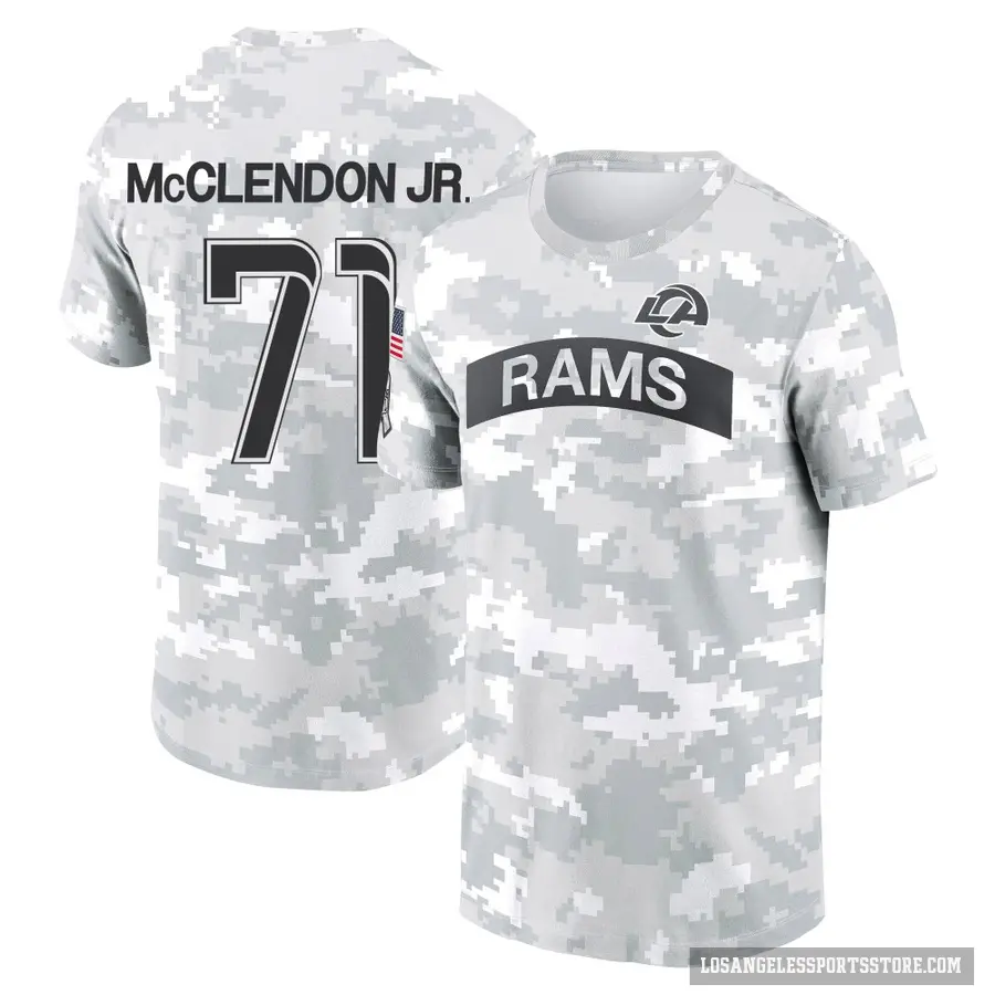 Men's ＃71 Warren McClendon Jr. Los Angeles Rams Camo Arctic 2024 Salute to Service Performance T-Shirt