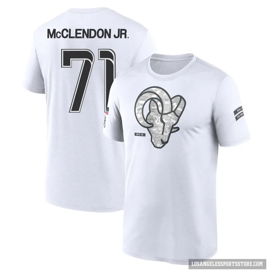 Men's ＃71 Warren McClendon Jr. Los Angeles Rams White 2024 Salute to Service Performance T-Shirt