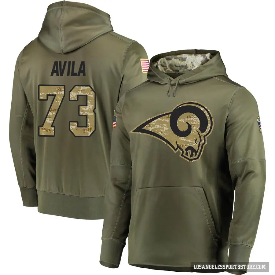 Men's ＃73 Steve Avila Los Angeles Rams Olive Salute to Service Pullover Hoodie