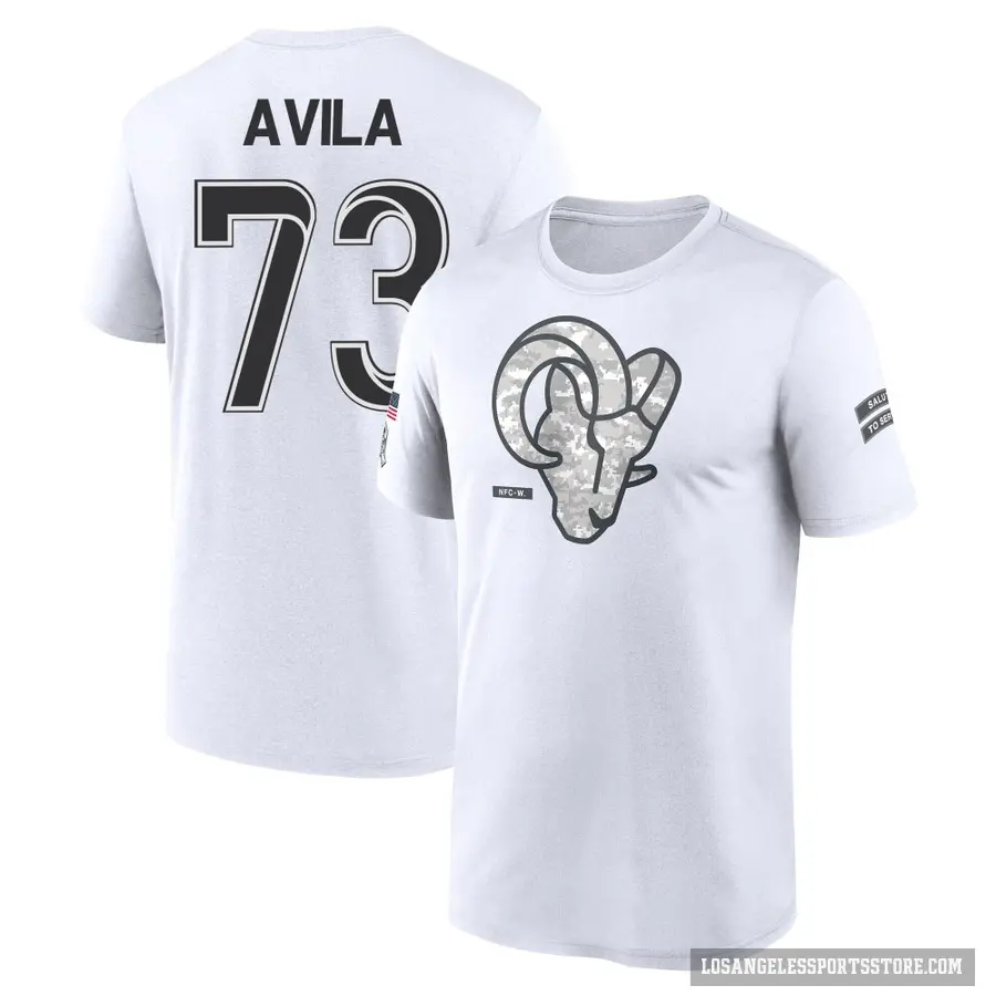 Men's ＃73 Steve Avila Los Angeles Rams White 2024 Salute to Service Performance T-Shirt