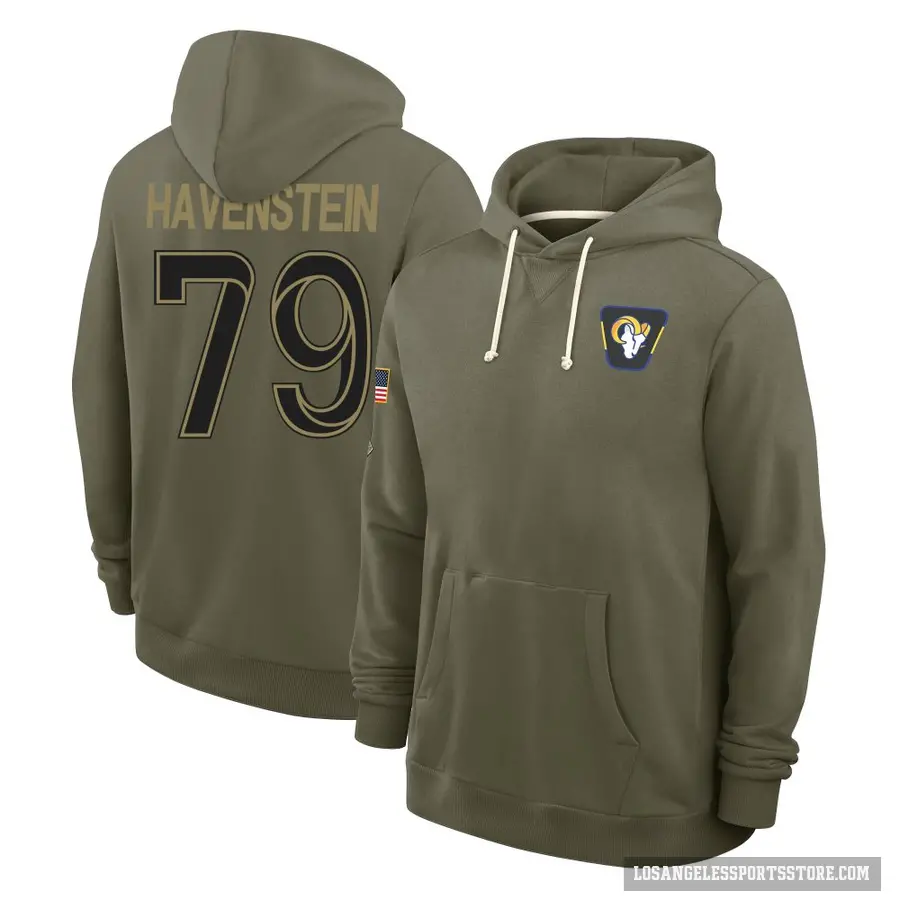Men's ＃79 Rob Havenstein Los Angeles Rams Olive 2025 Salute to Service Hoodie