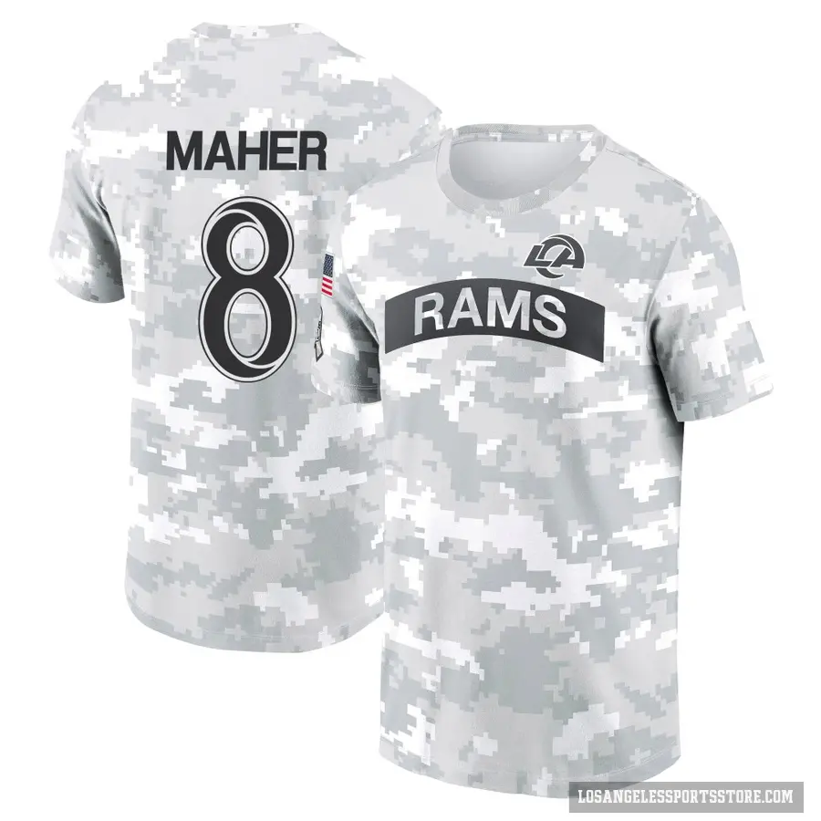 Men's ＃8 Brett Maher Los Angeles Rams Camo Arctic 2024 Salute to Service Performance T-Shirt