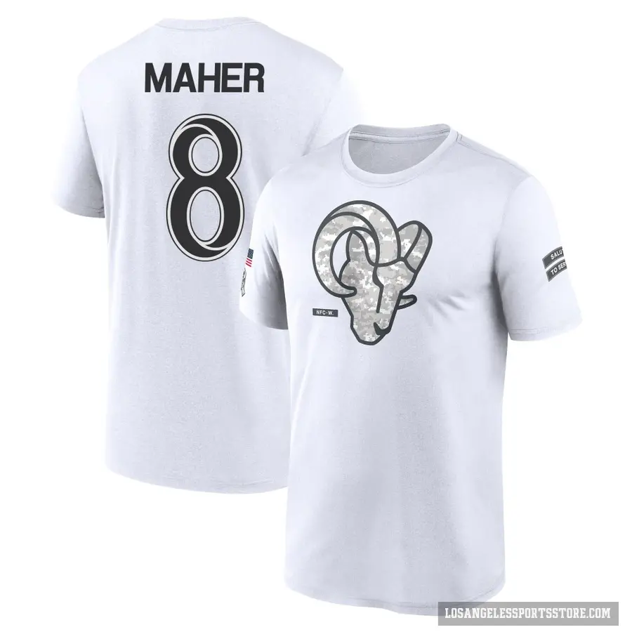 Men's ＃8 Brett Maher Los Angeles Rams White 2024 Salute to Service Performance T-Shirt