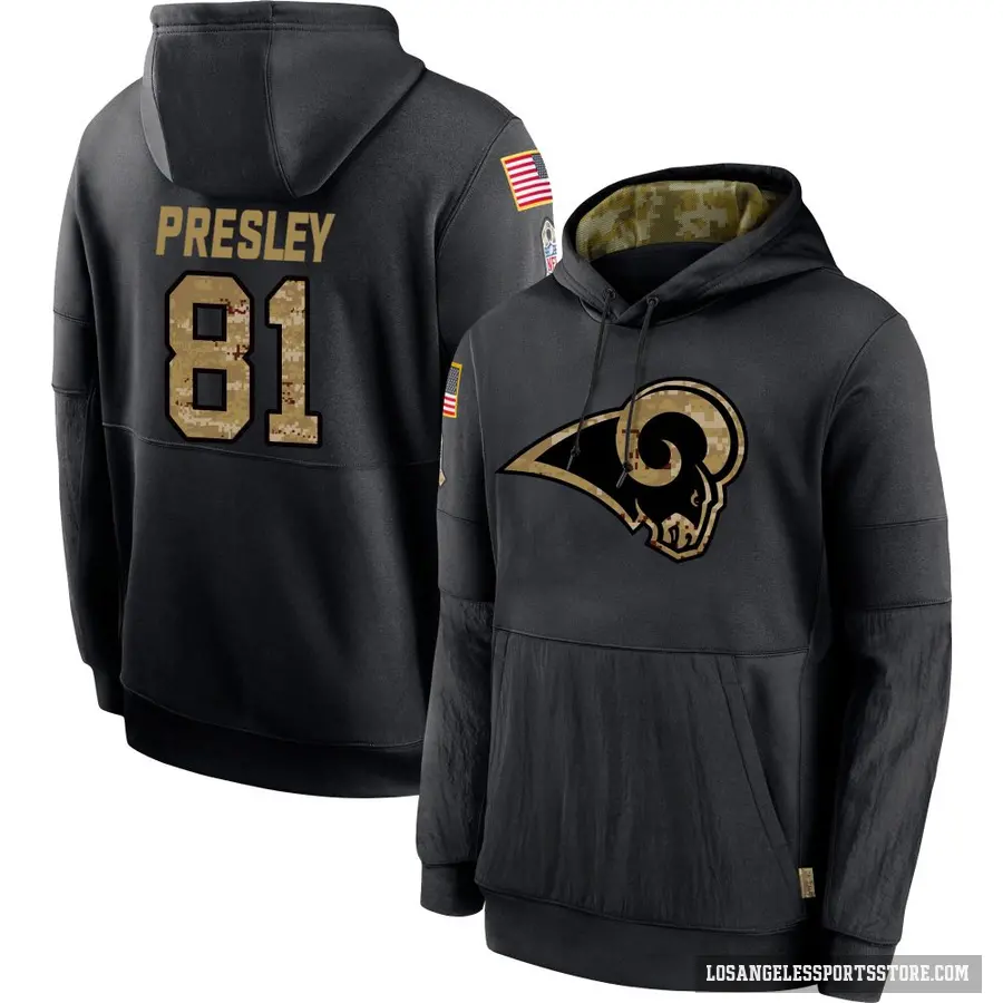 Men's ＃81 Brennan Presley Los Angeles Rams Black 2020 Salute to Service Sideline Performance Pullover Hoodie