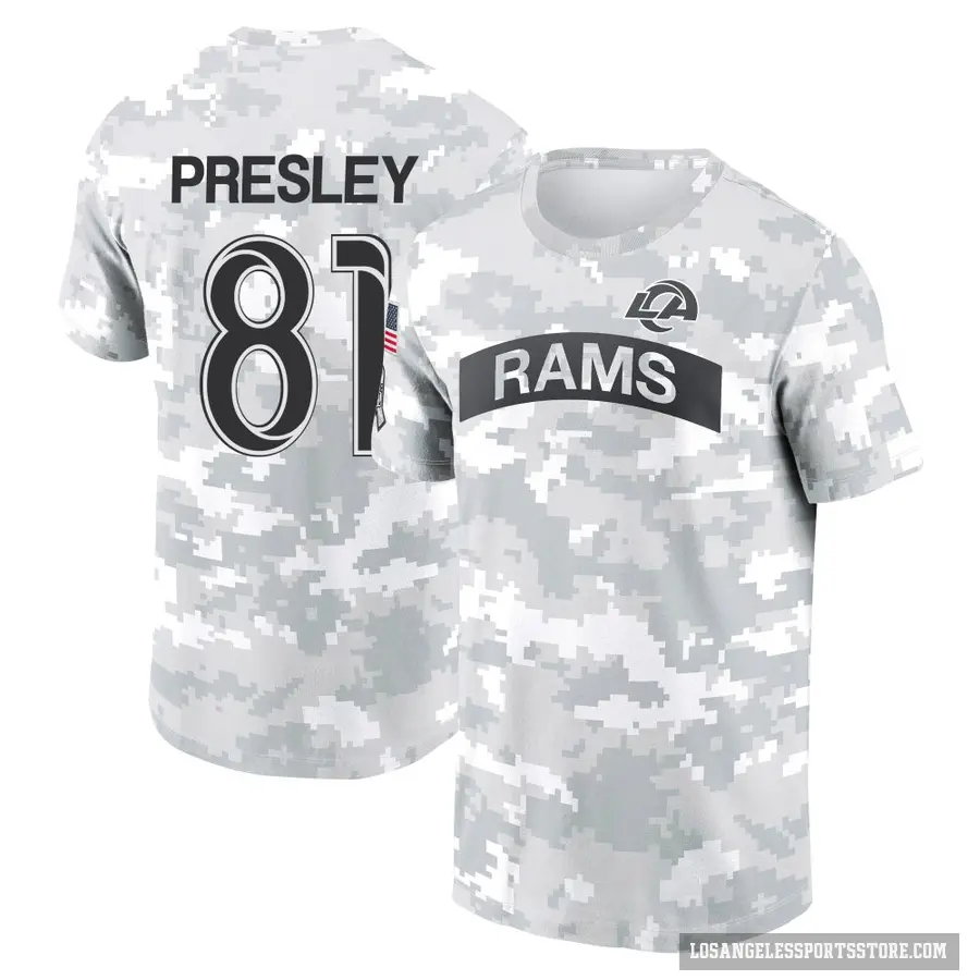 Men's ＃81 Brennan Presley Los Angeles Rams Camo Arctic 2024 Salute to Service Performance T-Shirt