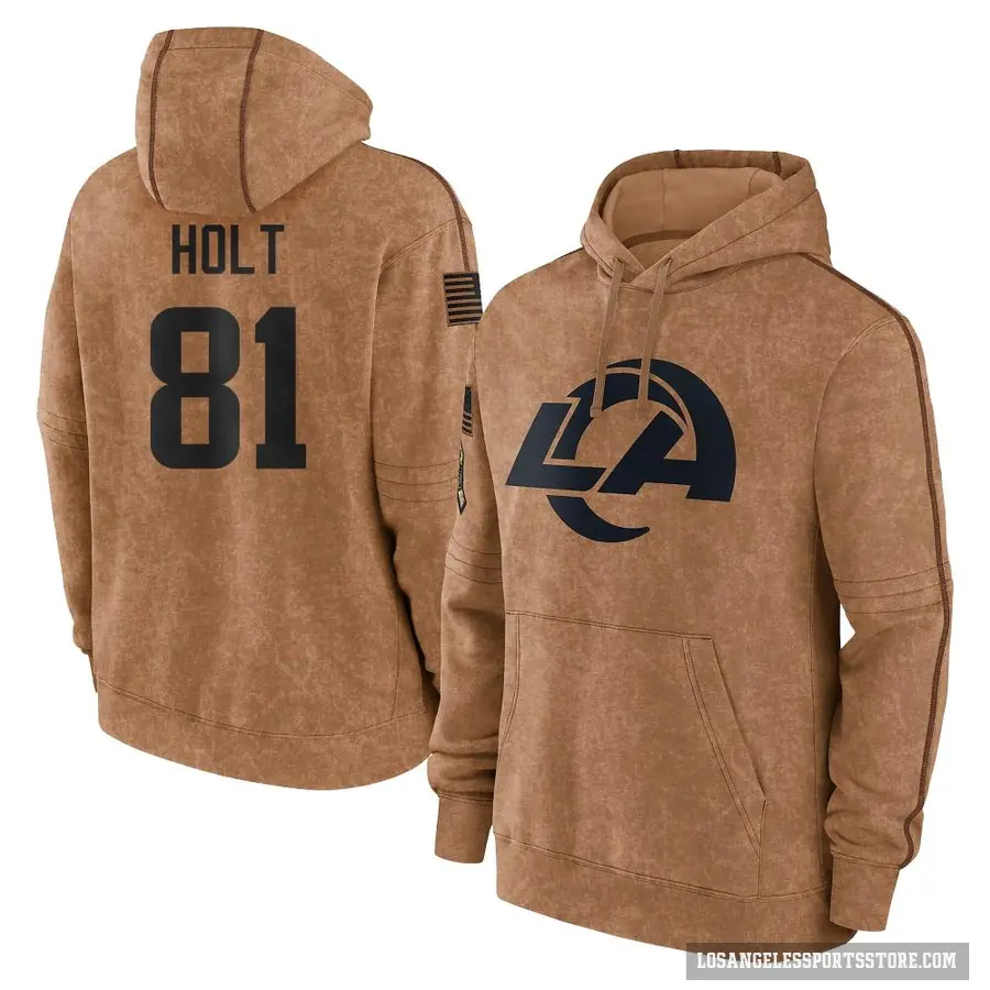 Men's ＃81 Torry Holt Los Angeles Rams Brown 2023 Salute To Service Club Pullover Hoodie
