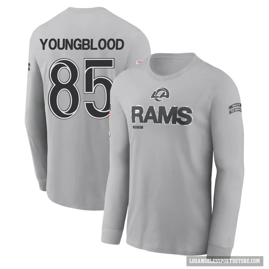 Men's ＃85 Jack Youngblood Los Angeles Rams Gray 2024 Salute to Service Long Sleeve T-Shirt