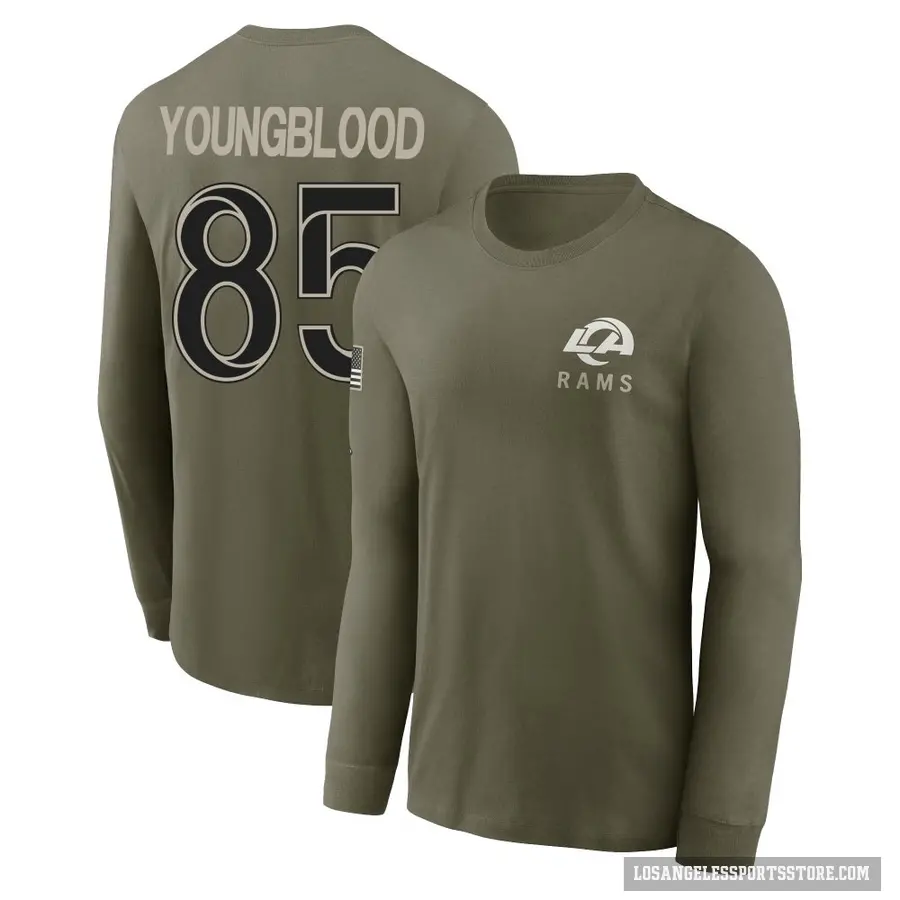 Men's ＃85 Jack Youngblood Los Angeles Rams Olive 2025 Salute to Service Sideline Long Sleeve T-Shirt