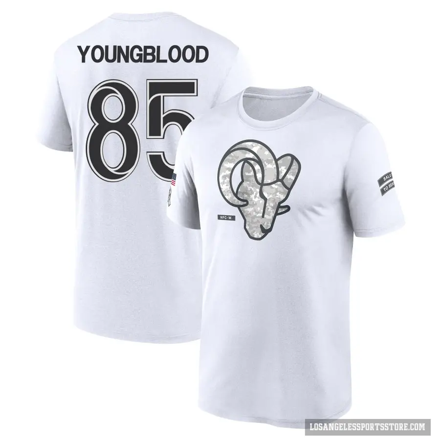 Men's ＃85 Jack Youngblood Los Angeles Rams White 2024 Salute to Service Performance T-Shirt