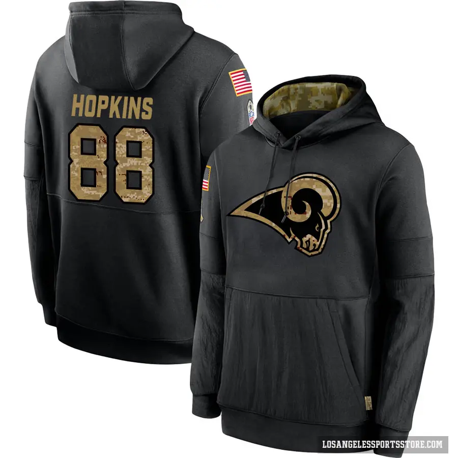 Men's ＃88 Brycen Hopkins Los Angeles Rams Black 2020 Salute to Service Sideline Performance Pullover Hoodie