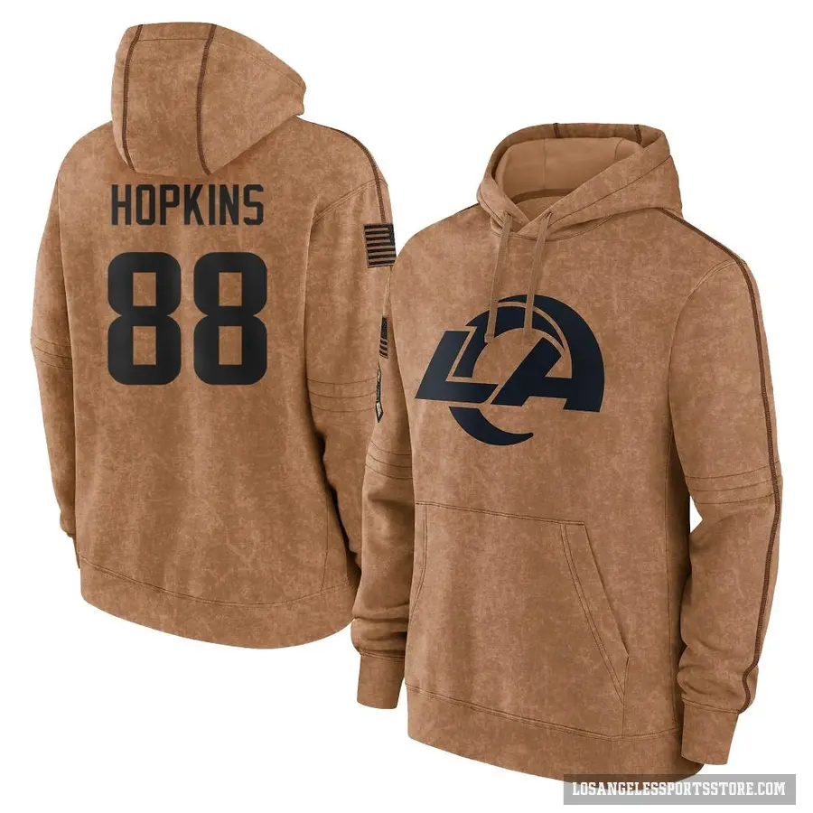 Men's ＃88 Brycen Hopkins Los Angeles Rams Brown 2023 Salute To Service Club Pullover Hoodie
