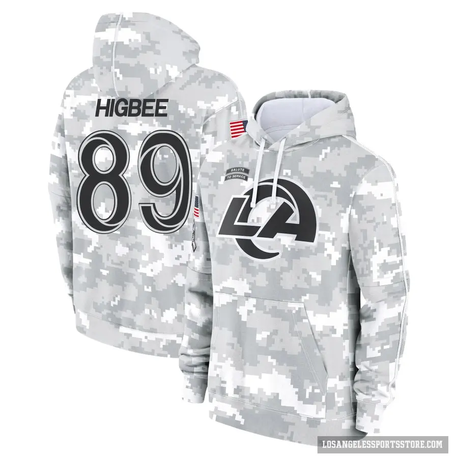 Men's ＃89 Tyler Higbee Los Angeles Rams Arctic Camo 2024 Salute to Service Club Fleece Pullover Hoodie