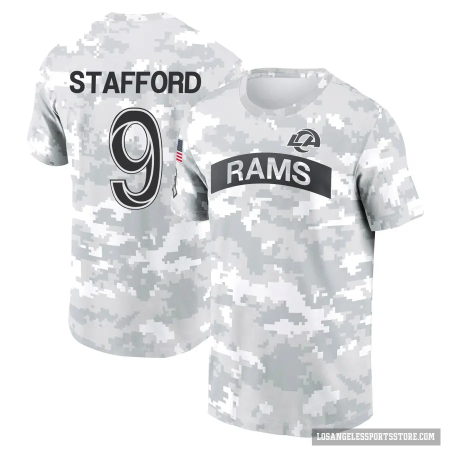 Men's ＃9 Matthew Stafford Los Angeles Rams Camo Arctic 2024 Salute to Service Performance T-Shirt