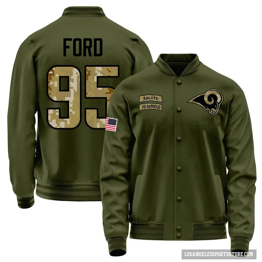 Men's ＃95 Poona Ford Los Angeles Rams Olive Salute to Service Sideline Performance Jacket