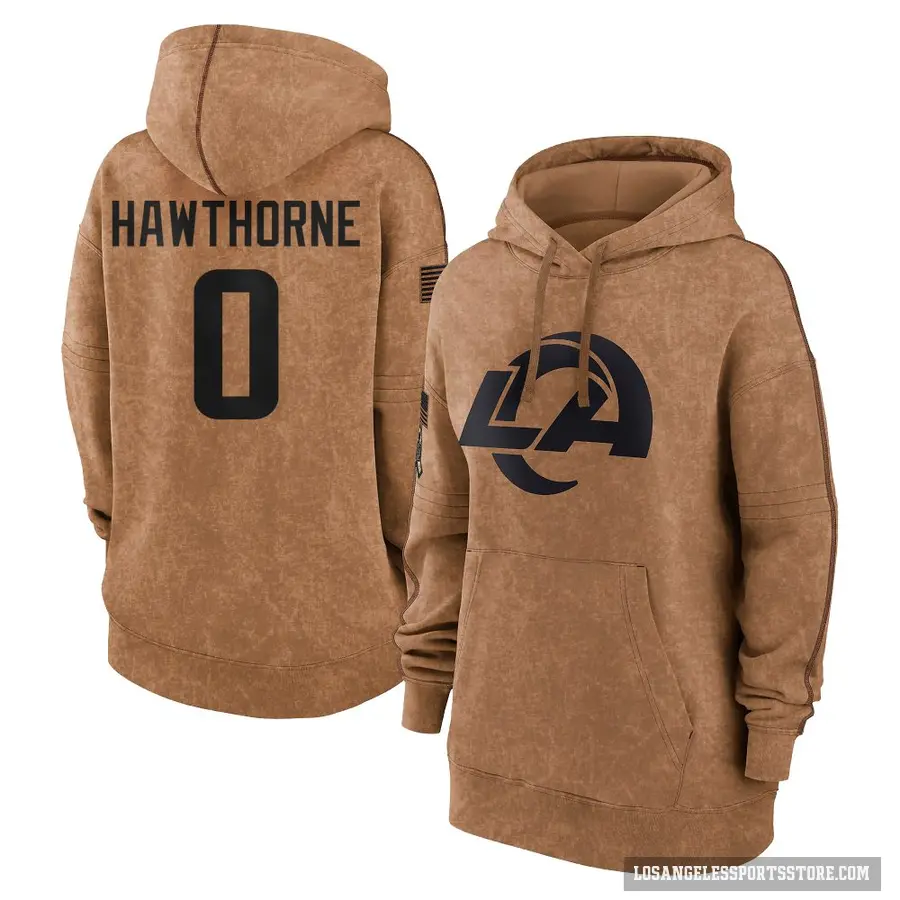 Women's ＃0 Decarius Hawthorne Los Angeles Rams Brown 2023 Salute To Service Pullover Hoodie