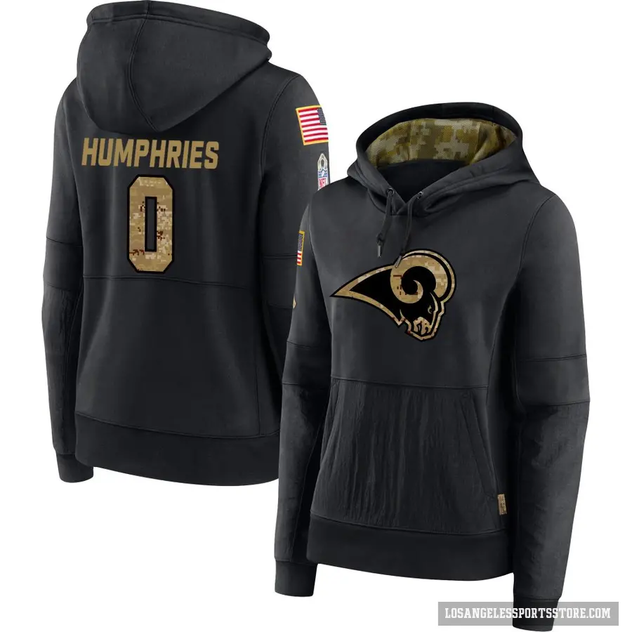 Women's ＃0 D.J. Humphries Los Angeles Rams Black 2020 Salute to Service Sideline Performance Pullover Hoodie
